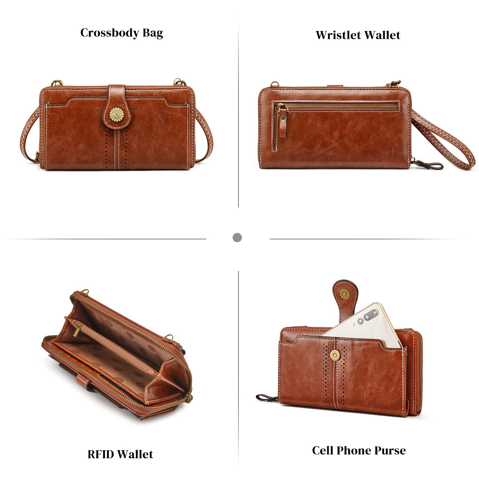 S-ZONE Vegan Leather Crossbody Bags for Women Small Cell Phone Purse RFID Blocking Clutch Purses with 2 Straps