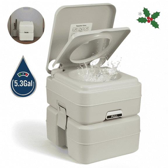 GASKY 5.3 Gallon Portable RV Toilet, Camping Toilet, Porta Potty for Adults, Portable Potty for Camping with Carry Handle, Leak-Proof for Camper Home Use Travel Boat Trailer Trucker Van Grey