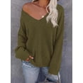 thumbnail image 5 of BTFBM Women's Loose Knitted Casual Sweaters | V Neck,Long Sleeve Sweater,Slouchy Pullover Tops,Fall Winter Clothes, 5 of 6