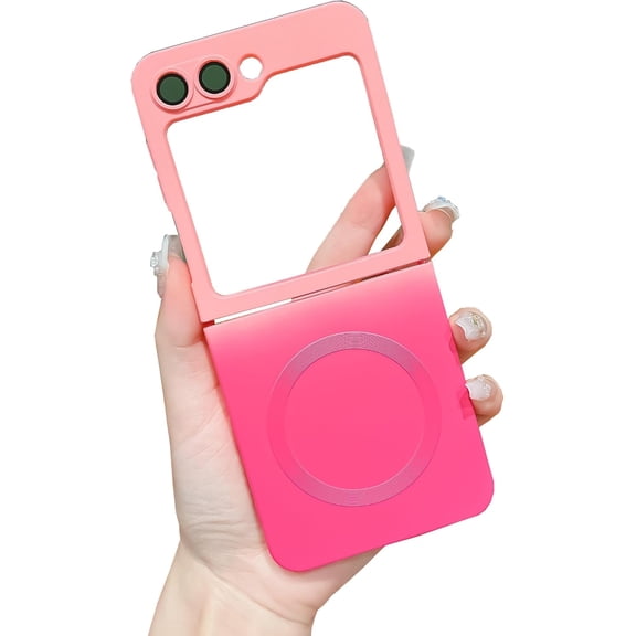 Magnetic Case for Samsung Galaxy Z Flip 6 Case [Compatible with MagSafe] Camera Protector & Luxury Gradient Ultra Slim Soft Silicone Shockproof Case for Women Men, Pink&Rose Red