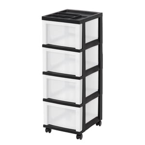 IRIS 4-Drawer Narrow Plastic Storage Cart, Black