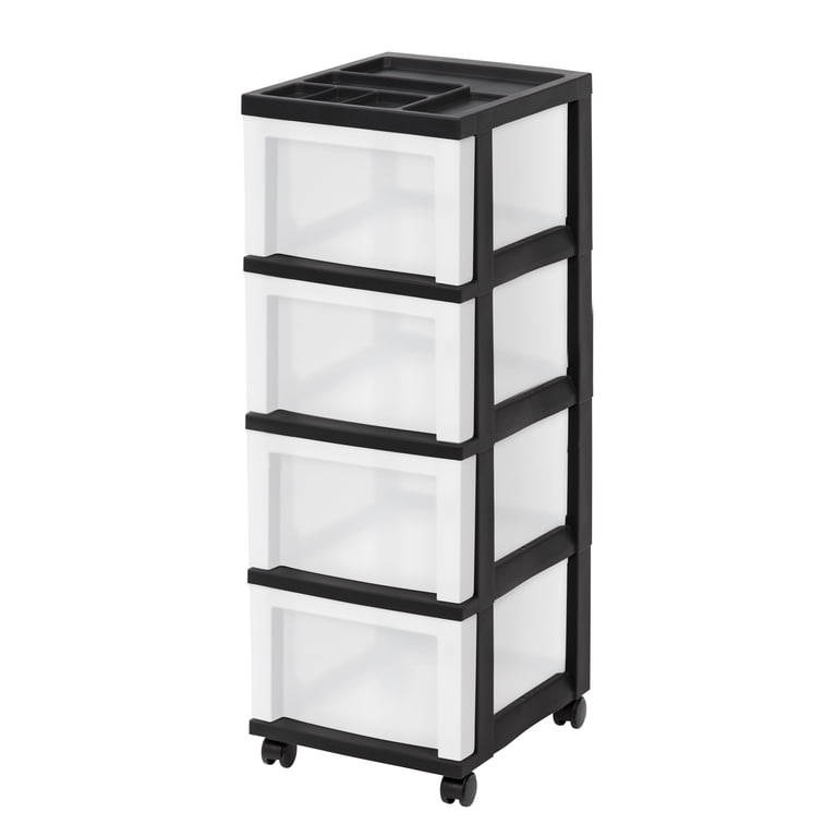 IRIS 4-Drawer Narrow Plastic Storage Cart, Black photo 1