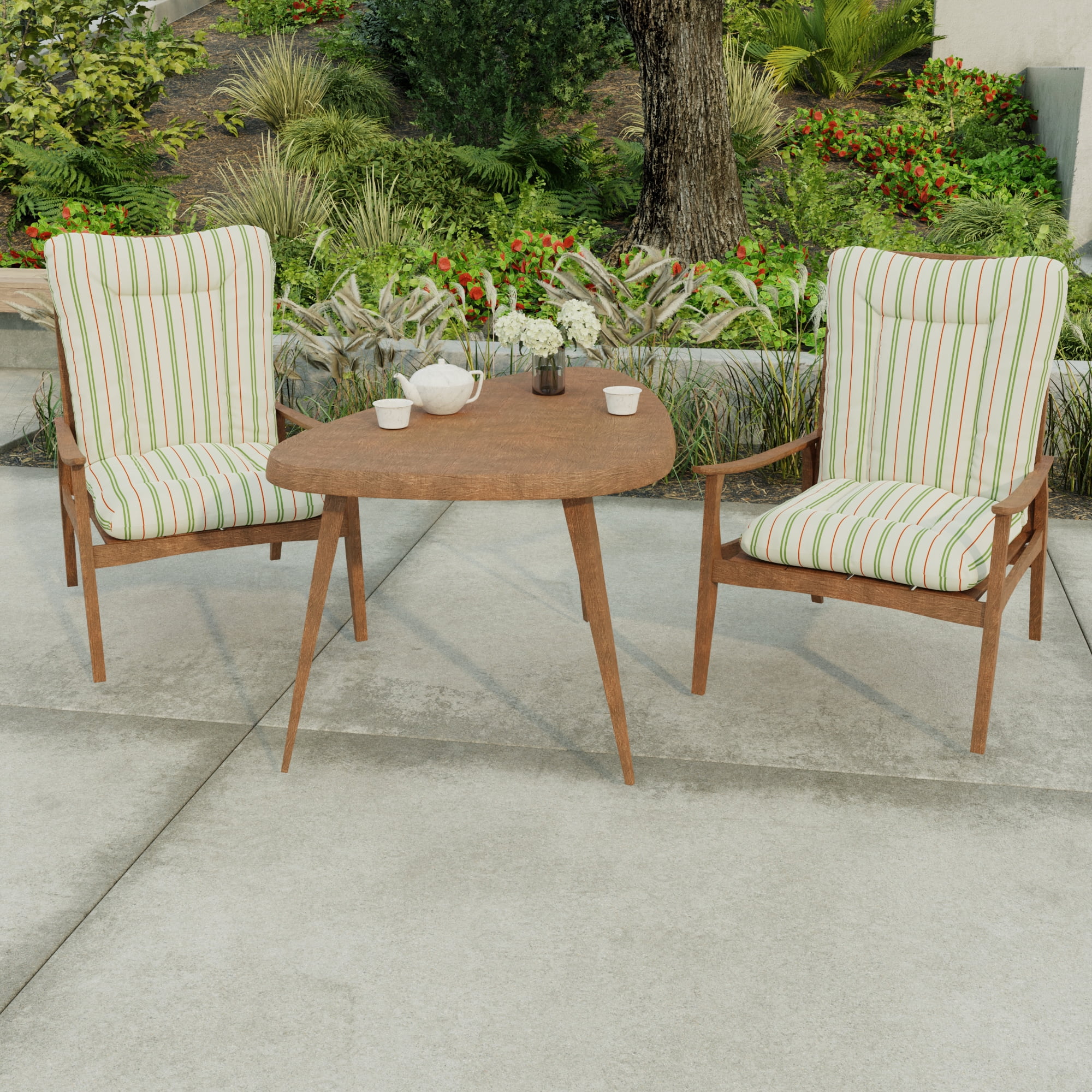 Jordan Manufacturing 38" x 21" Gallan Cedar Grey Stripe Rectangular Outdoor Wrought Iron Chair Cushion with Ties and Hanger Loop