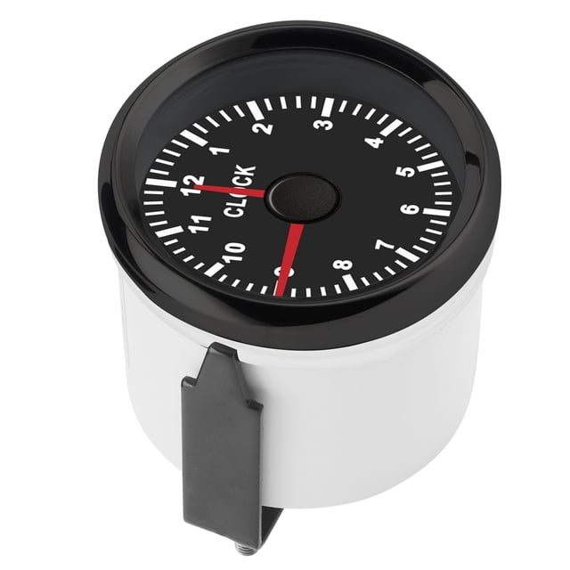 Instrumento de calibre de reloj universal de 2 pulgadas, 0 a 12 horas, luz trasera roja, 12 V/24 V, para coche, barco, yate, motocicleta, esfera negra, marco negro