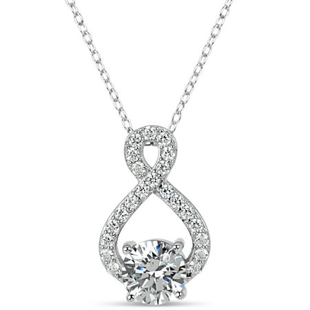 White Round Swarovski Cubic Zirconia Sterling Silver 2Tone Filigree Back Infinity Necklace 18 Inches