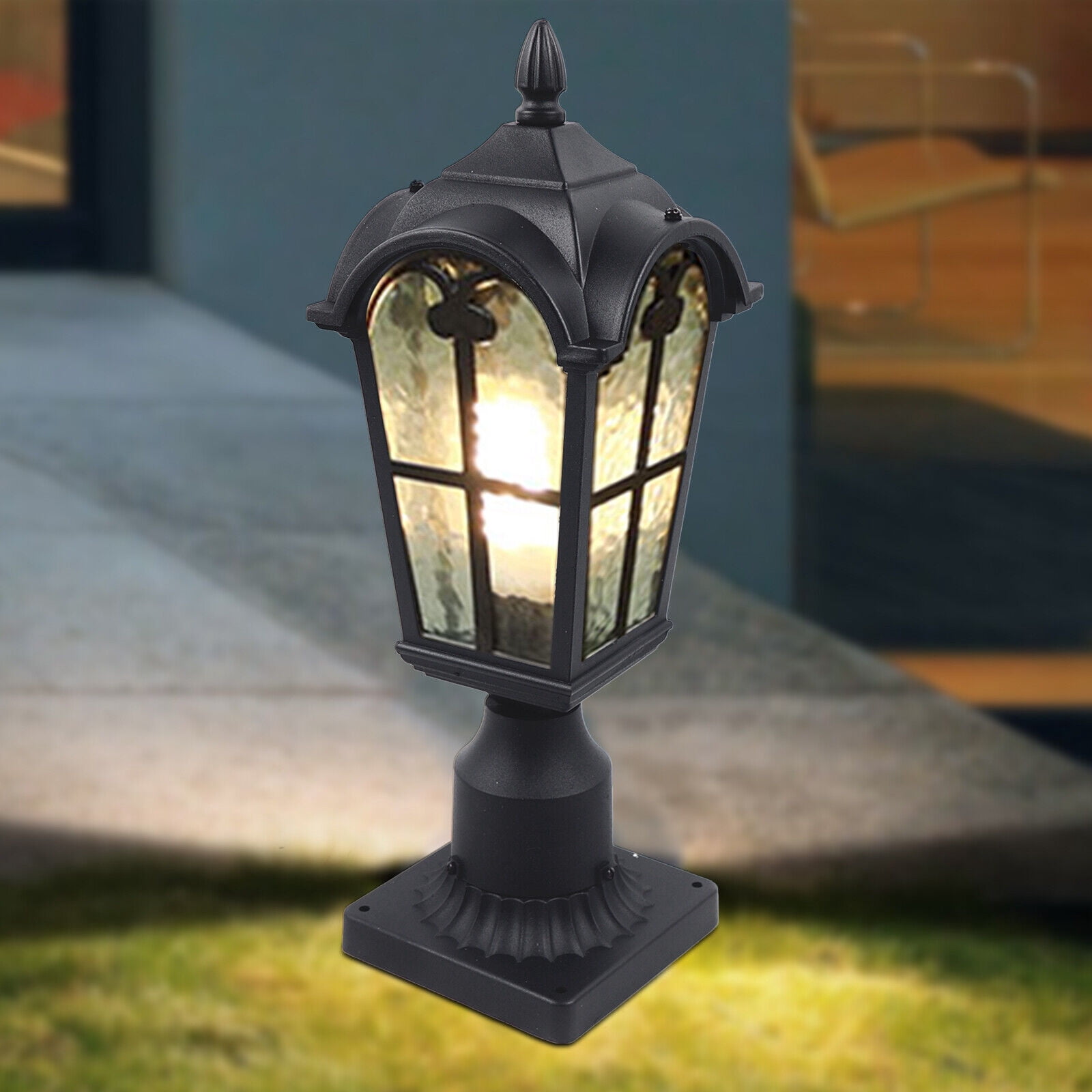 Fichiouy Post Pole Light Vintage Roman pillared lamp Outdoor Fixture for Garden Yard Black E26