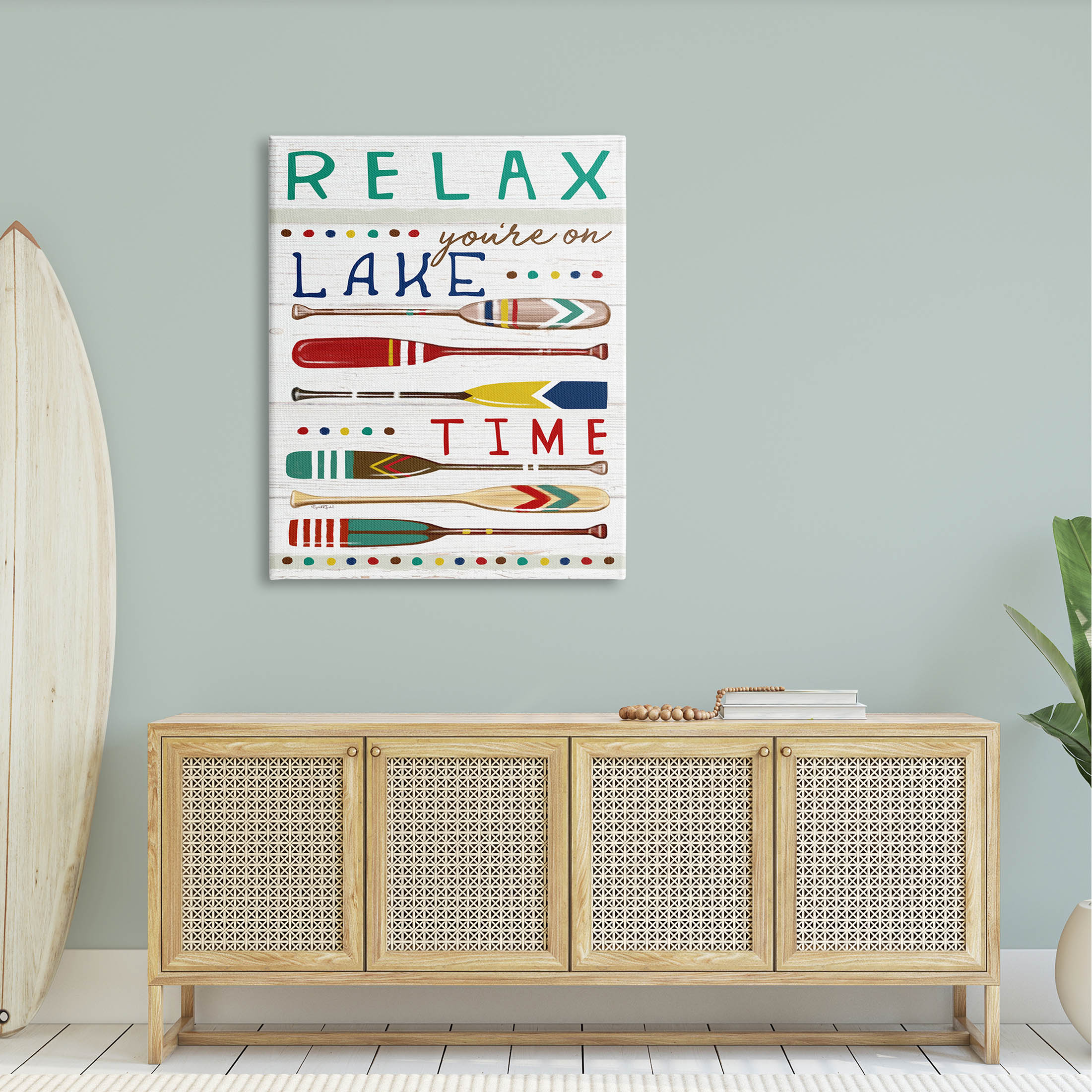 Stupell Industries Relax Lake Time Rustic Oars Graphic Art Gallery Wrapped Canvas Print Wall Art, Design by Elizabeth Tyndall
