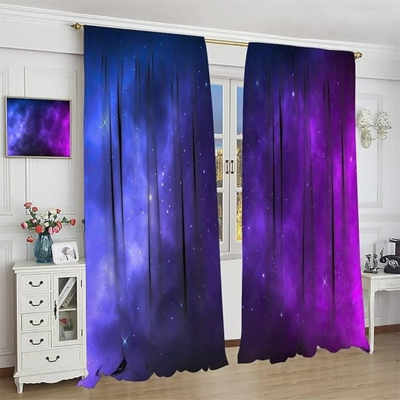 Night Sky Blackout Window Curtain,Blue Starry Space Galaxy Theme Window Treatment For Living Room Bedroom Decor Curtain Drapes 2 Panels 26"W x 63"L (Pack of 2)