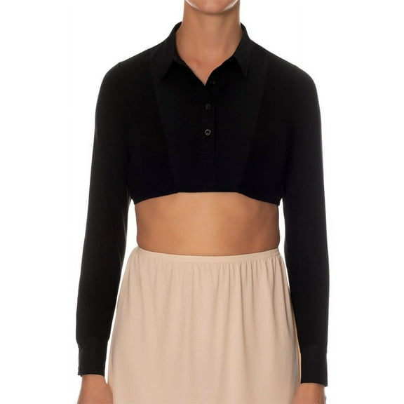 Gemsli Long Sleeve Crop Shell Top with Woven Collar and Cuff SH326