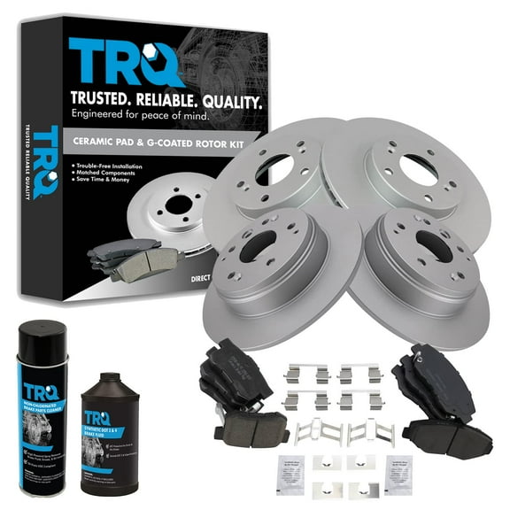 TRQ Premium Ceramic Brake Pad & Coated Rotor Kit Front & Rear w/Chemicals BKA22966