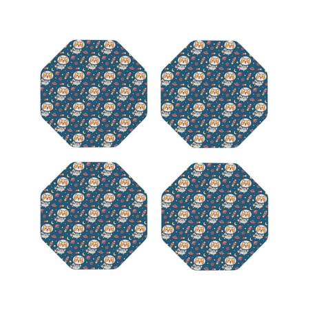 

Leather Coasters with Heat-resistant for Drinks Astronaut Corgi Dog -标题2 Octagon