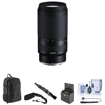 Tamron 70-300mm f/4.5-6.3 Di III RXD Lens for Nikon Z Bundle with Backpack, 67mm Filter Kit, Camera Strap, Lens Cleaner, Cleaning Kit, Universal Lens Cap Tether