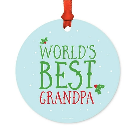 Metal Christmas Ornament, World's Best Grandpa, Holiday Mistletoe, Includes Ribbon and Gift (Best Christmas Countdown App)