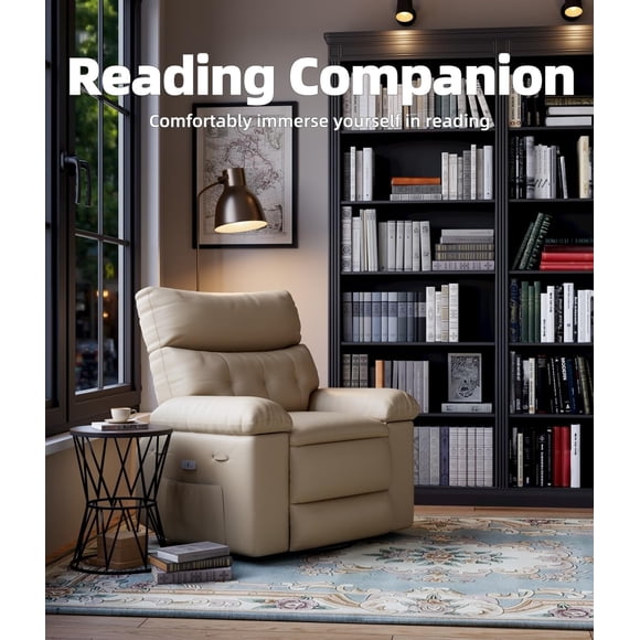 Oversized Swivel Recliner Chair with 360° Rotation & Rocking Function, Manual Reclining Lounge Chair with Heat and Massage, PU Leather Seat for Living Room, Bedroom & Nursery, Retro Brown, Khaki, Grey