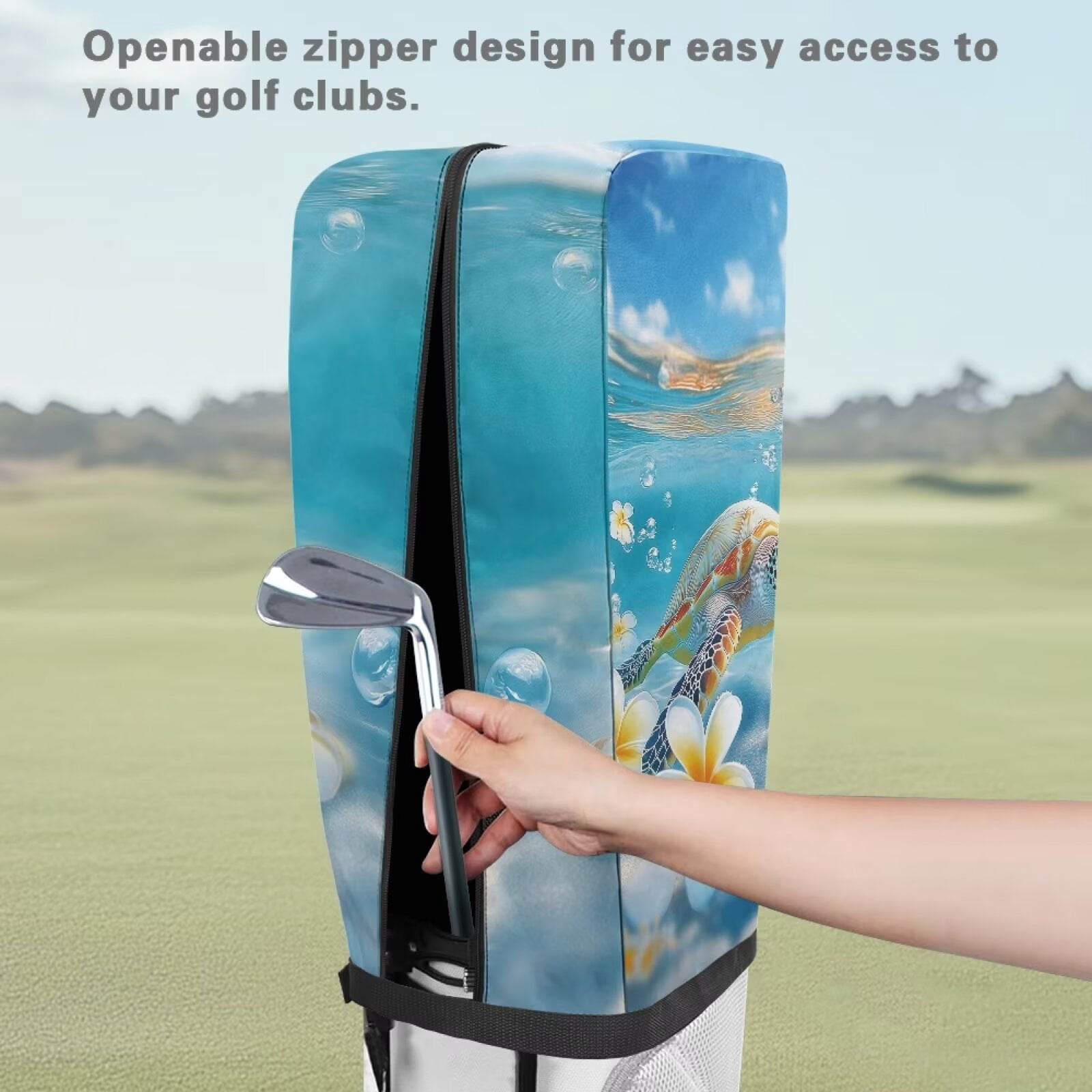 Chririnla Sea Turtle Starfish Golf Bag Rain Cover Dust & Sun Protection Umbrella for Clubs with Snap Button Universal Fit for Most Club Bags, Stand Bags, Cart Bags & Tour Bags