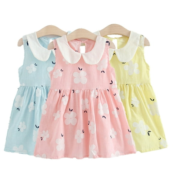 KYAIGUO 1-6Y Baby Toddler Girls Summer Floral Dress Sleeveless Sundress Peter Pan Collar Casual Dresses Casual Princess Onesies Dress