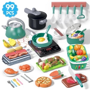 JoyStone 99-Piece Kids Kitchen Playset with BBQ & Cutting Food