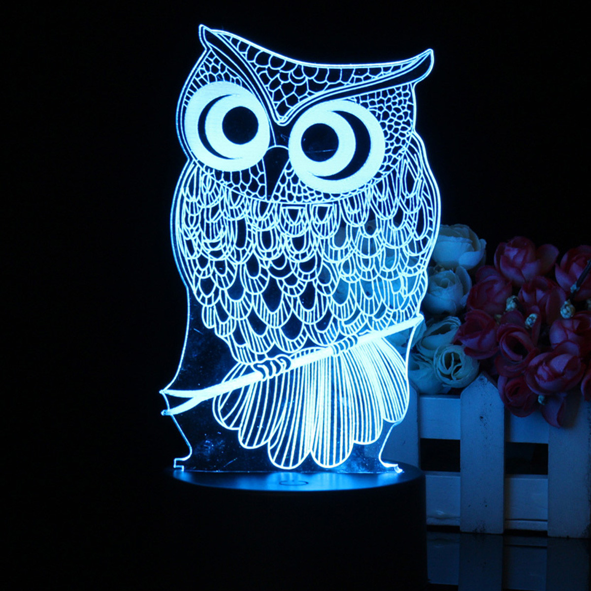 Elstey Owl 3D Illusion Lamp – 7-Color Touch Control Table Desk LED Night Light, USB Rechargeable, Great Kids Gift Or Home Decor
