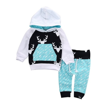 

Gwiyeopda Newborn Toddler Kids Boys Girls Hooded Tops T-shirt+Pants Sweatsuit Outfits 0-5 Years