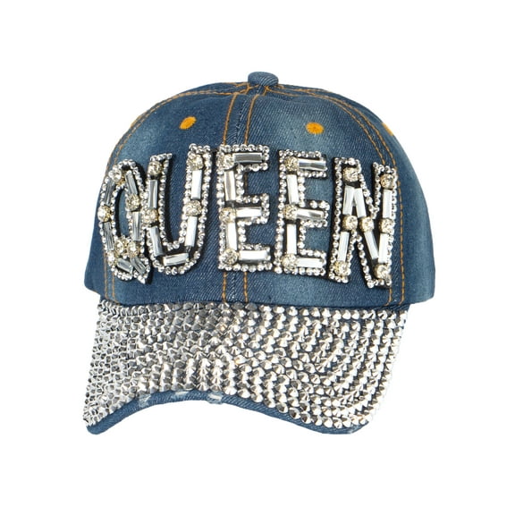 Top Headwear Queen Rhinestone Distressed Denim Baseball Cap