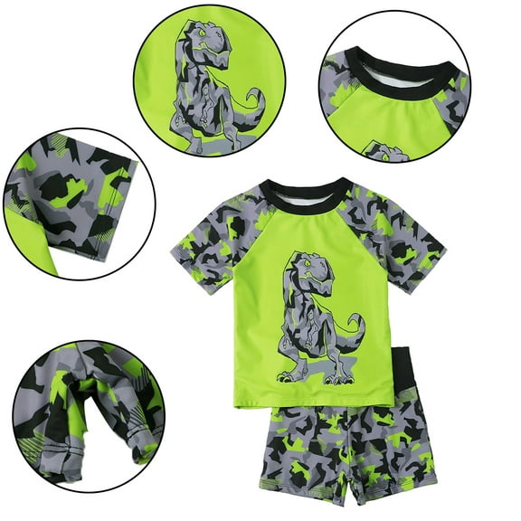LYMAYTER 2PCS Kids Boys Summe Bathing Suit Outfit Cartoon Short Sleeve Swimsuits Tops with Shorts Beach Swimsuit Set for Boys 7-11 Ye