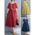 thumbnail image 3 of Vestido, Vestido suelto de mujer con bolsillos Manga corta Vestido informal de vacaciones Tomshoo XX-grande, 3 of 7