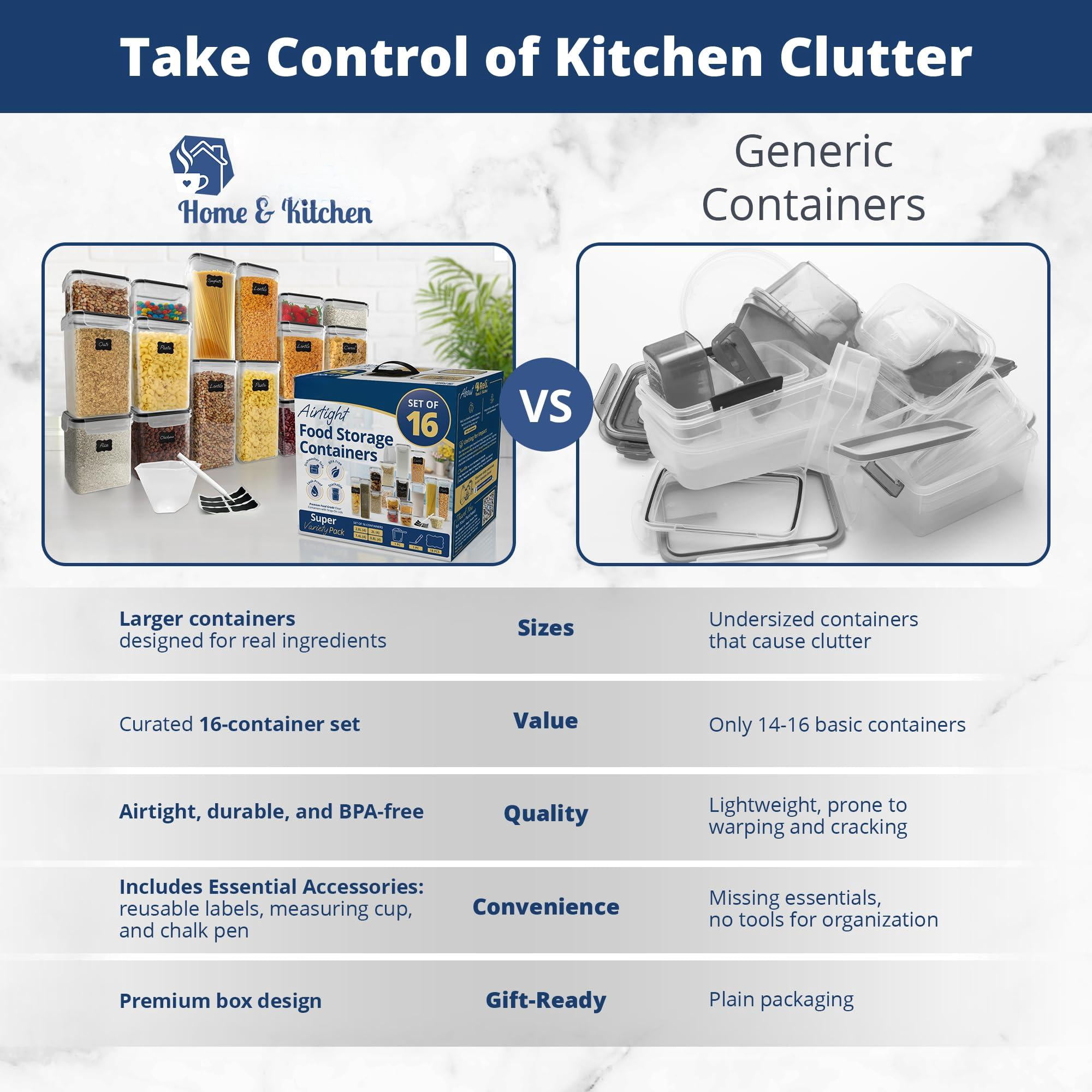 Airtight Food Storage Containers 16 Set BPA-Free Kitchen Pantry Organization