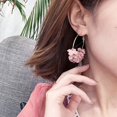thumbnail image 5 of Wine RedPendientes de aro llamativos con forma de flor de tela a la moda, regalo de joyería para mujeres, niñas y adolescentes, 5 of 5