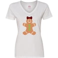 thumbnail image 3 of Inktastic Cute Gingerbread Girl with Red Plaid Bow Women's V-Neck T-Shirt, 3 of 5