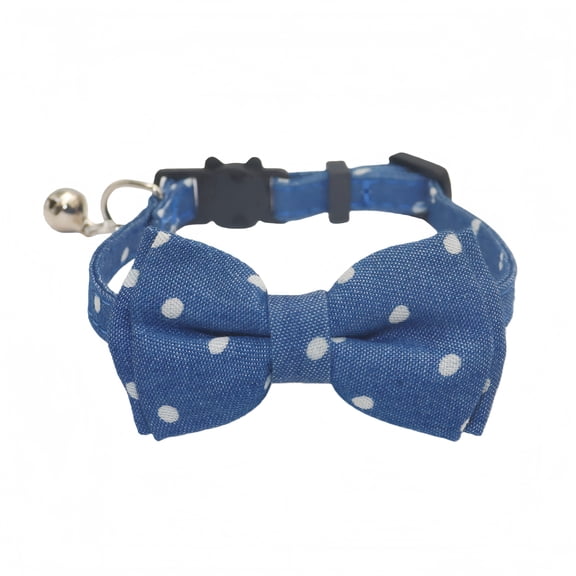 Cat Collar Breakaway with Bell and Bow Tie Safety Buckle Denim Dots Adjustable 7-11 inches for Kitten Cats(Denim Dots)
