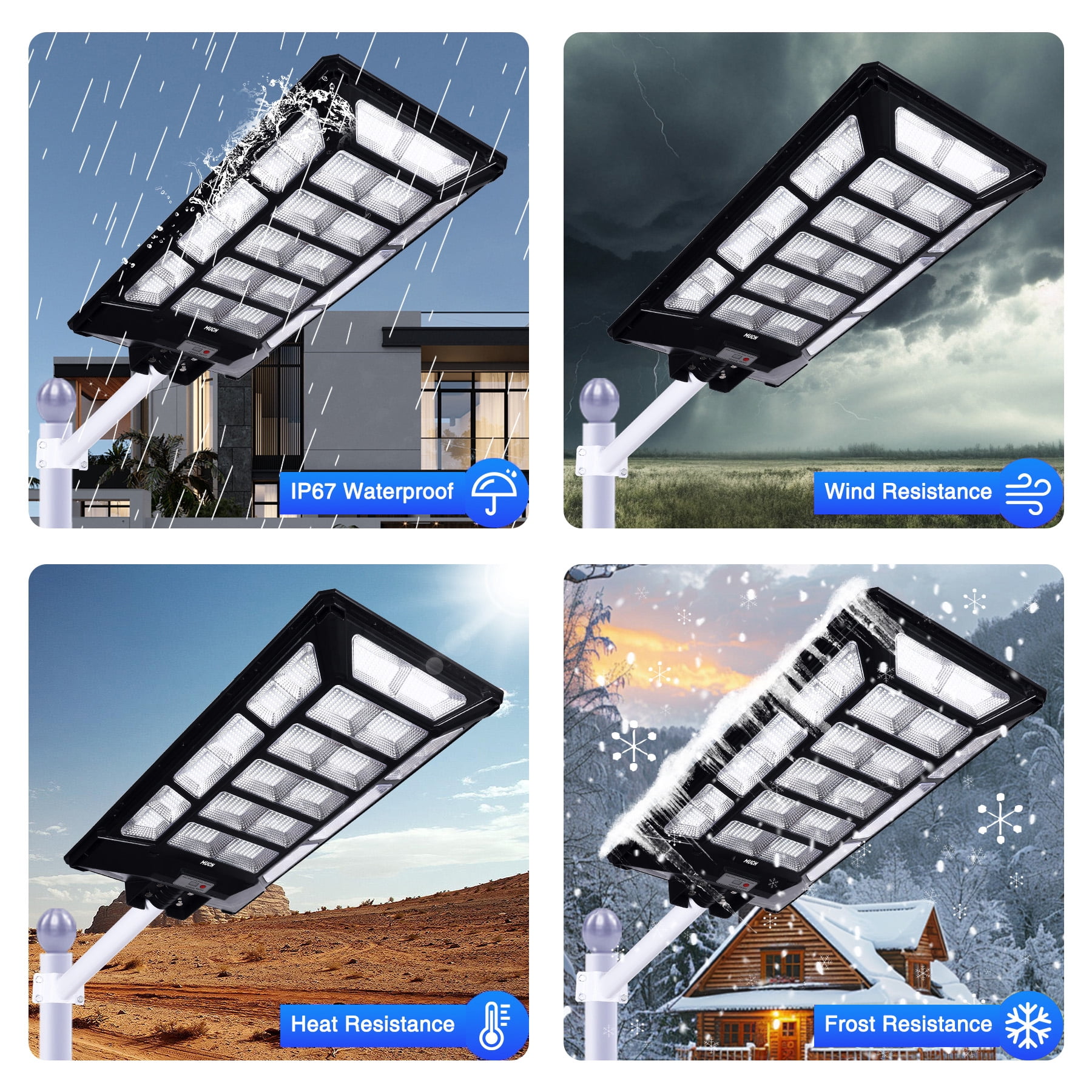 MUCH 10000W Solar Street Light Commercial, IP67 Waterproof Dusk to Dawn Motion Sensor Outdoor 320° Security Flood Light with Remote & Pole for Parking Lot Yard