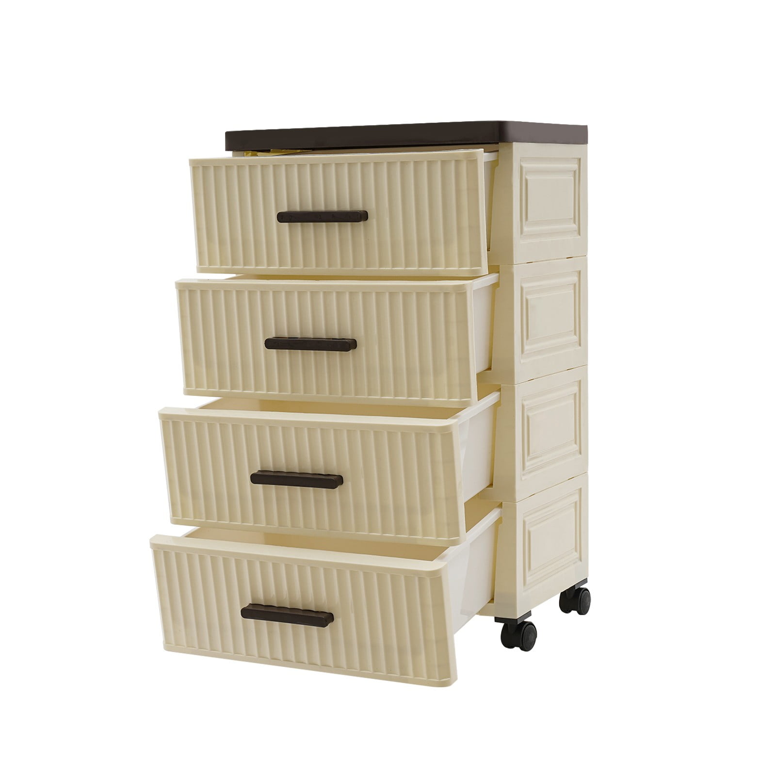 Storage Box with 4 Drawers, 35cm Wide Cream Brown Rolling Cart, PP Plastic Organizer with Wheels & Brakes, Cabinet for Bedroom, Multi Layer Storage Furniture