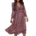 thumbnail image 1 of Women's Spring Summer Dress Deep V 3/4 Long Sleeve Dress Ruffle Hem & Trim, 1 of 2