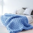 thumbnail image 5 of Hand Knitted Chunky Blanket Throws:Weighted Knit Blanket Throw,Handmade Chunky Yarn Blanket for Sofa and Bedroom,Soft Thick Knit Throw Blanket,Fluffy and Cozy,47×70 Inch (Blue), 5 of 7