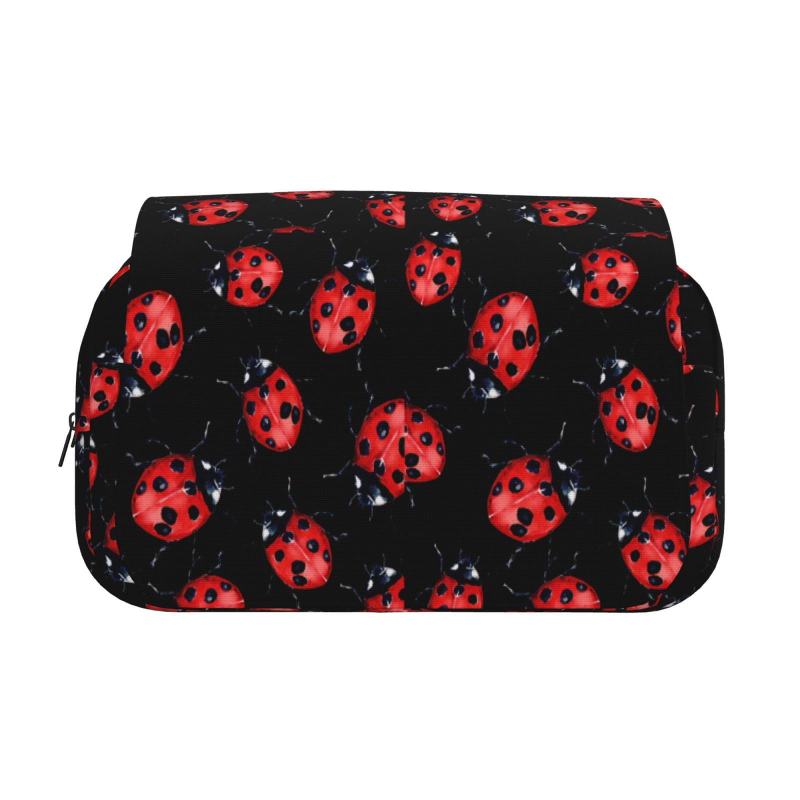 Rateoe Beautiful Red Ladybug Pattern Double Clamshell Pen Case, Storage Organizer with Two Zipper Compartments– Holds Up to 50 Pencils & Pens