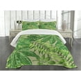 thumbnail image 3 of Ambesonne Green Leaf Quilted Bedspread Set 3 Pcs, Fresh Jungle Aloha, King Size, Apple Green Fern Green, 3 of 5