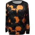 thumbnail image 3 of Chandail en Molleton Citrouille Chat pour Femmes Halloween Col Rond Pull Manches Longues Hauts Décontractés Amples, 3 of 5