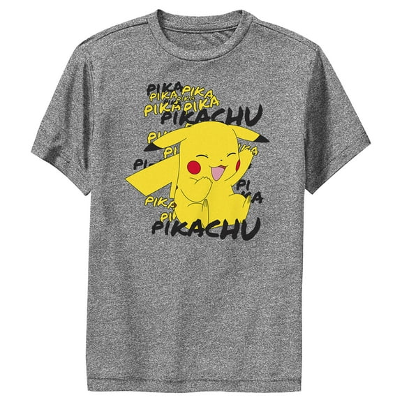 Boy's Pokemon Pikachu laughing Performance Graphic Tee Charcoal Heather Large