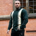 thumbnail image 2 of Smawell Men Striped Cardigan, Lapel Collar Button‑Up Knit Sweater, Vintage Vertical Stripe Long Sleeve Polo Knit Jacket For Men Daily Casual Outdoor Streetwear, 2 of 6