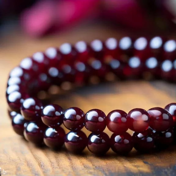 K-KED Natural Garnet Stone Beaded Burgundy Gemstone Stretch Bracelet Handmade 6mm 1pcs