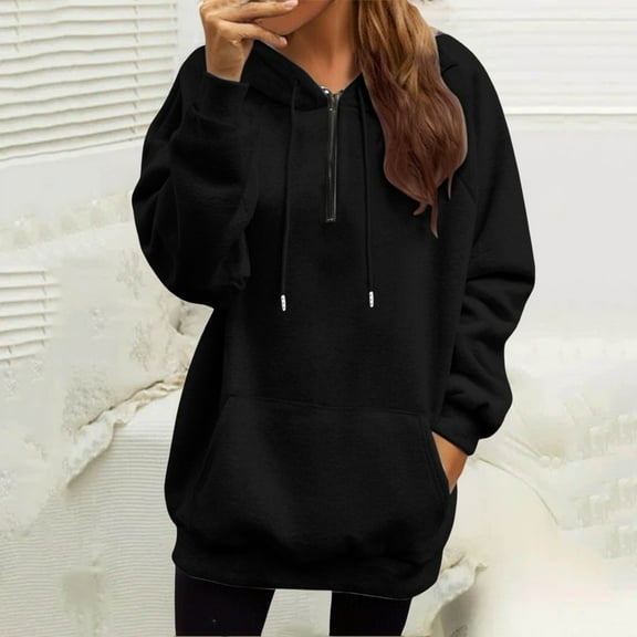 Fashionable Casual Solid Color Shoulder Style Half Zip Pocket Sweatshirt, Cozy Fleece Lined for Everyday, Sports, Travel, Black L, Size S-XXXXXL