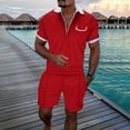 thumbnail image 2 of FhsagQ Men's Shirts Shirts for Men Assless Male Casual Striped Gradient Ramp Print Two Piece Suit Zipper Short Sleeve Top Blouse Suit Drawstring Pocket Short Set Men's Shirts Tops Cotton Red XXL, 2 of 4