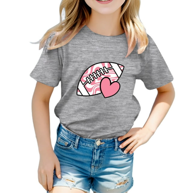 Girls Tops Casual Printed Short Sleeve Toddler Baby Boys Girls Rugby Football Top
