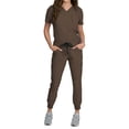 thumbnail image 4 of Medgear Fleur Women's Stretch Scrub Set with Zip Pocket Top and Jogger Pants, Espresso, M, 4 of 4