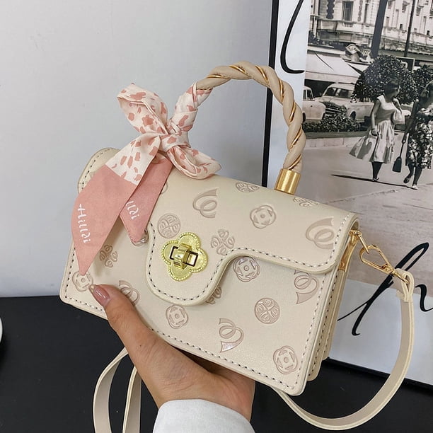 Bolso tejido a mano, bolso de material para bricolaje, bolso cuadrado pequeño hecho a mano, bolso de mensajero con forma de flor de cerezo tejido a mano, regalo para novia