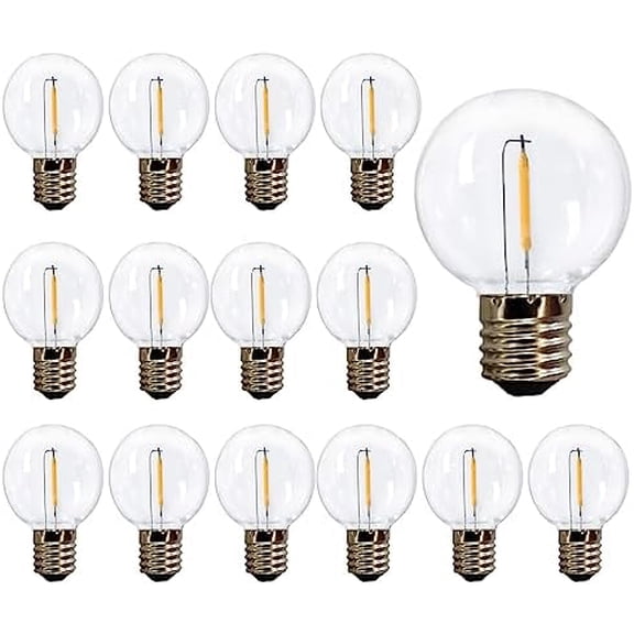 G40 Globe Replacement Bulbs C9/E17 Intermediate Base 1W G40 Shatterproof Waterproof Clear Plastic LED Filament Bulb Warm White 2700K Outdoor String Replacement Light for Yard Garden Patio(15 Pack)