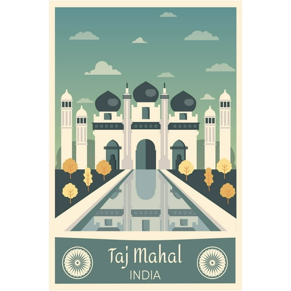 EzPosterPrints - Retro World Famous City Posters - Decorative, Vintage, Retro, Grunge Travel Poster Printing - Wall Art Print for Home Office - TAJ MAHAL, INDIA - 12X18 inches