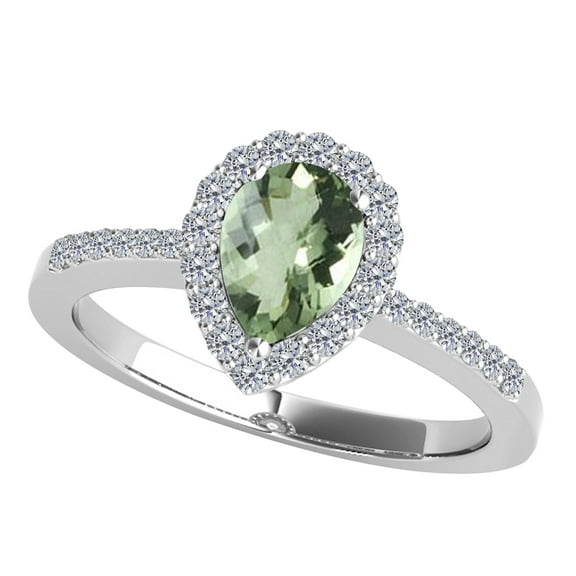 Mauli Jewels Rings for Women 1.46 Carat Diamond and Pear Shaped Green Amethyst Ring prong 10K White Gold
