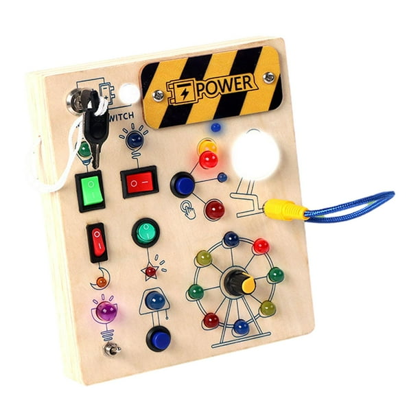 Tablero sensorial de madera Montessori con luces LED, juguetes de viaje para bebés, juguetes sensoriales, material didáctico, interruptor de juguete B