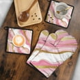 thumbnail image 5 of Pink Gold Marble Pattern Kitchen Oven Mitt and Pot Holder Sets 2 Pcs for Baking, Cooking and Grilling, Heat Resistant Up To 392 °F, 5 of 7